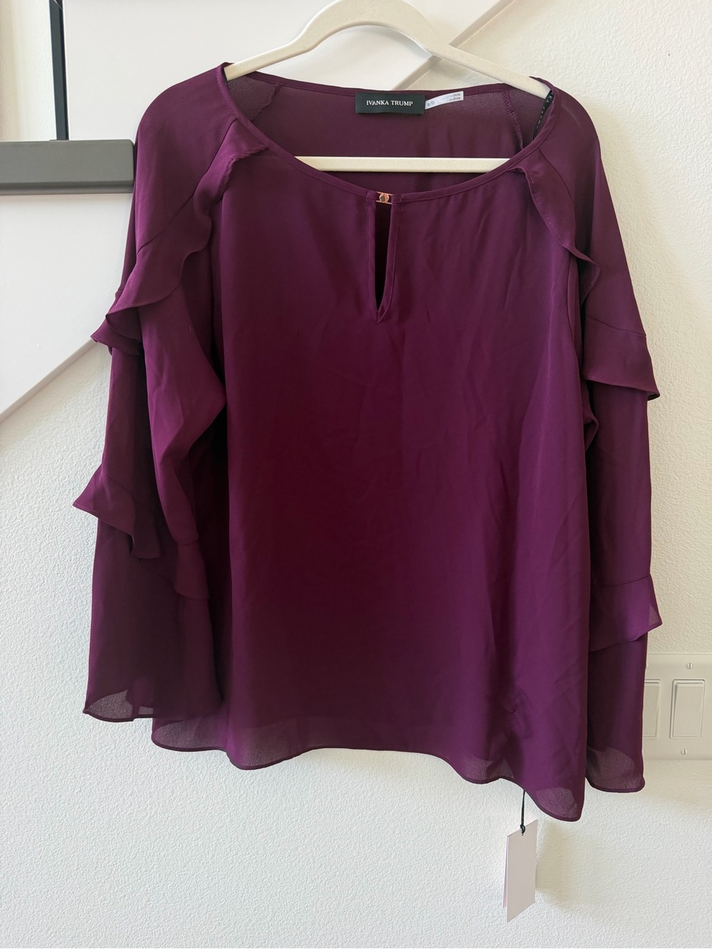 NWT Ivanka Trump Deep Plum Ruffled Sleeve Blouse